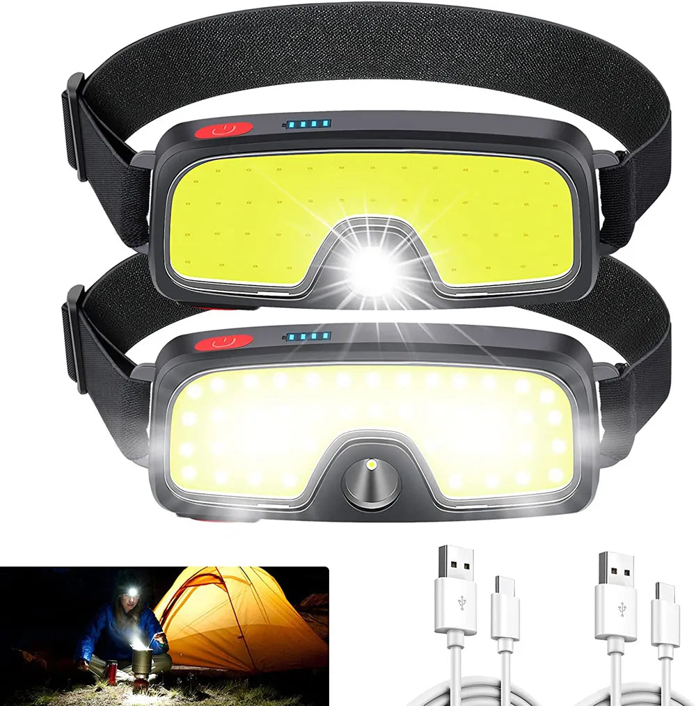 Solar-powered trekking cooling fan-New COB LED Headlamp USB Rechargeable Power Display Portable Headlight Built in 18650 Battery Camping Head Lamp Hiking Torch