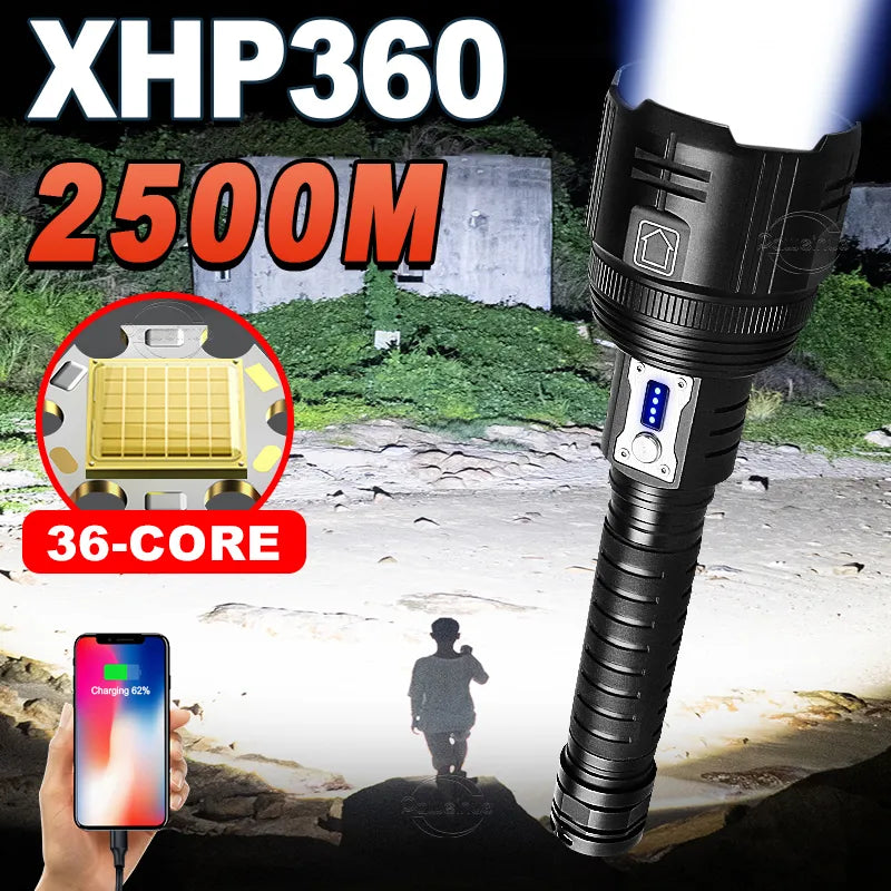 Stainless steel hiking thermos-Super Powerful LED Flashlight XHP360 Rechargeable Working Torch Usb Zoomable Tactical Flash Light 18650 Camping Hunting Lantern