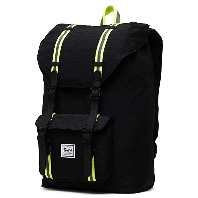 Adjustable load-stabilizing trekking strap-Herschel Unisex Enzyme Ripstop/Black/Safety Yellow One Size Little America Mid-Volume Backpack - 10020-04886-OS