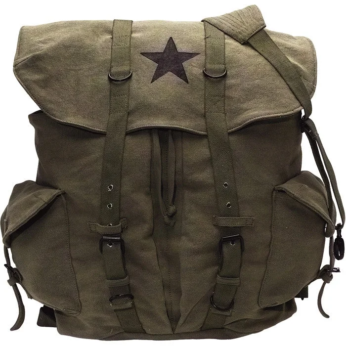 Rechargeable trail adventure lamp-Olive Drab - Vintage Army Style Backpack with Black Star Emblem