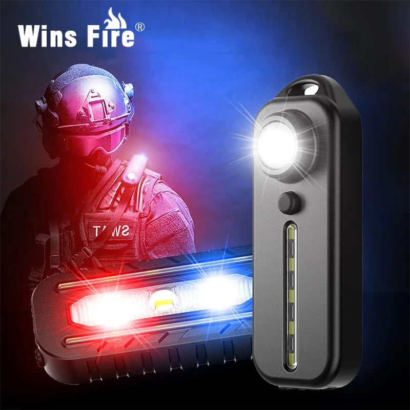 Textured anti-slip camp mat-Type-C Flashlight Rechargeable LED Red Blue Shoulder Police Light Safety Lighting Mini Keychain Flashlight Bike Warn Lamp