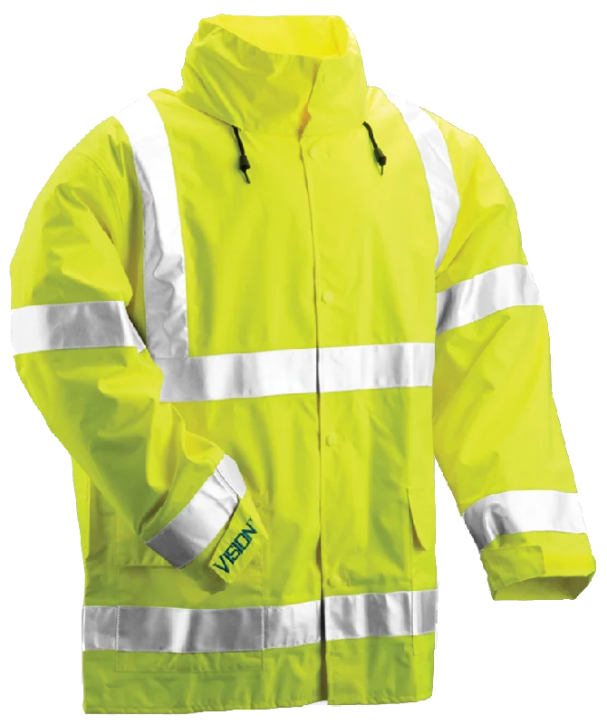 Wind-blocking fleece hiking vest-Vision™ Jacket - Fluorescent Yellow-Green - Attached Hood - Silver Reflective Tape