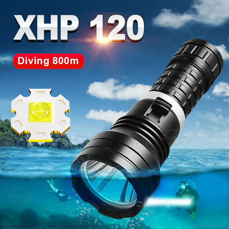 Wool-blend hiking socks-Super 8000LM XHP120 LED Diving Flashlight Ultra Bright Underwater Light Powerful Scuba Dive Torch IPX8 Waterproof Diving Lantern