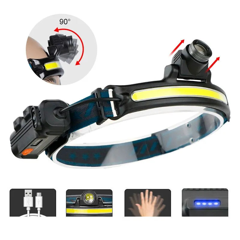 High-cushion hiking boots-USB Rechargeable Induction Headlamp Zoom COB LED Head Lamp Built in Battery Flashlight Multifunction 6 Modes Head Torch