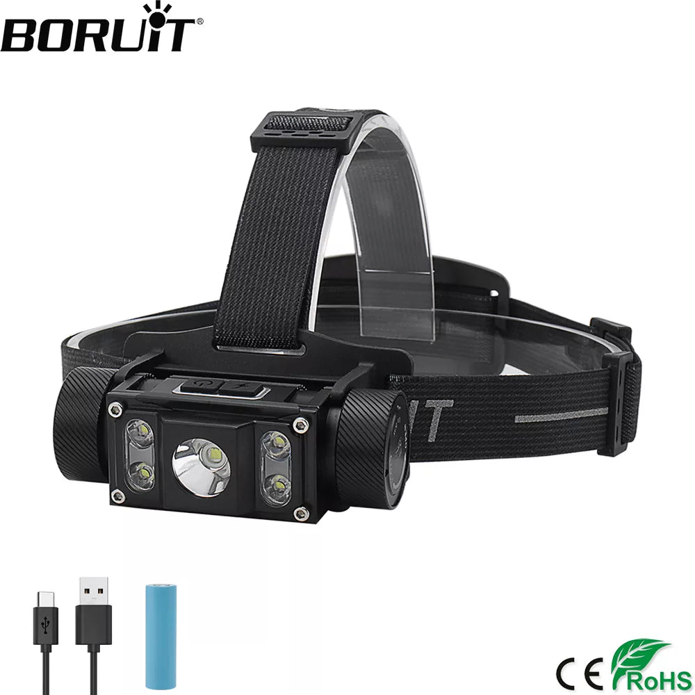 Lightweight single-burner camp stove-BORUiT Powerful LED Headlamp 6000LM Headlight TYPE-C Rechargeable 21700 Battery Head Torch Waterproof Fishing Lantern