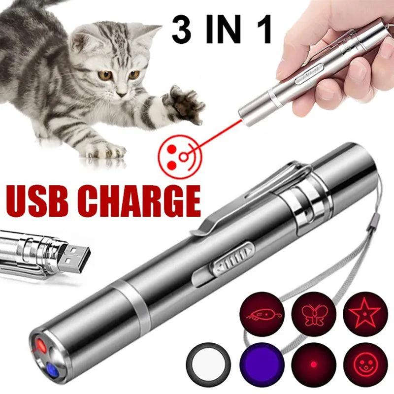 Cat Laser Toy 3 Mode Multiple Pattern Lazer Projection Pen Red Dot LED Light Pointer Interactive Cat Toys for Indoor Tease