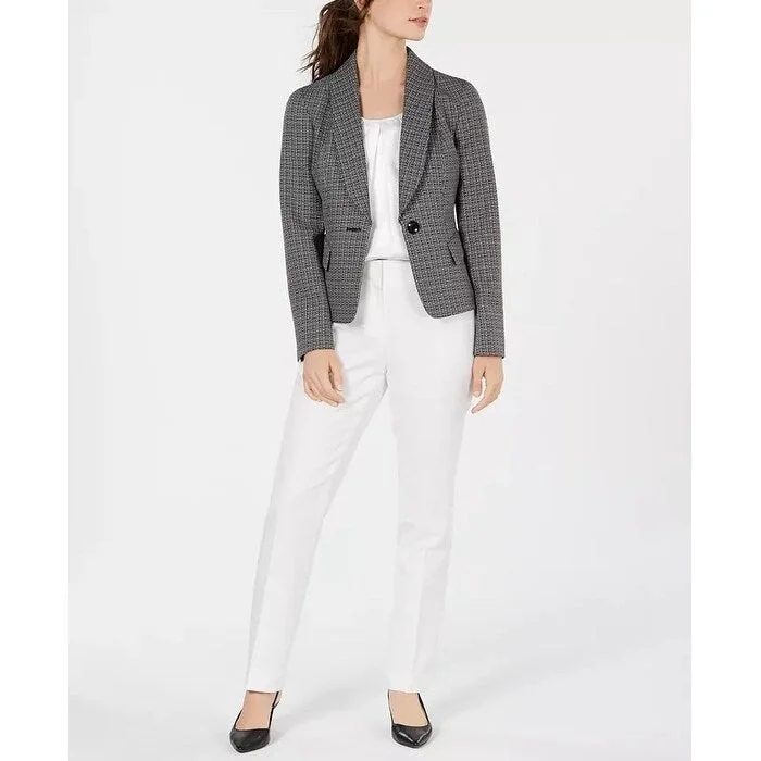 Lightweight enamel camping pot-Le Suit Women's Shawl Lapel Printed Jacket Pant Suit Charcoal Size 16