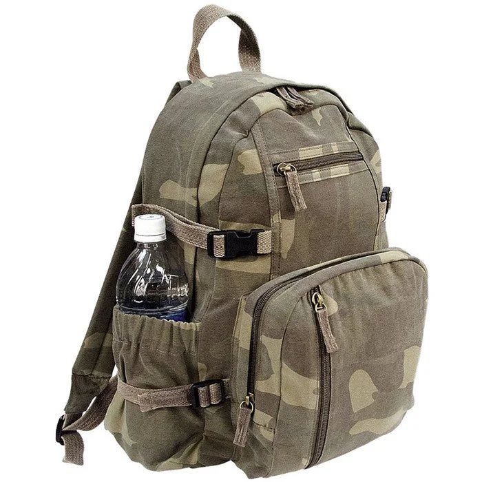 Compact trail emergency hiking kit-Woodland Camouflage - Vintage Military Mini Backpack