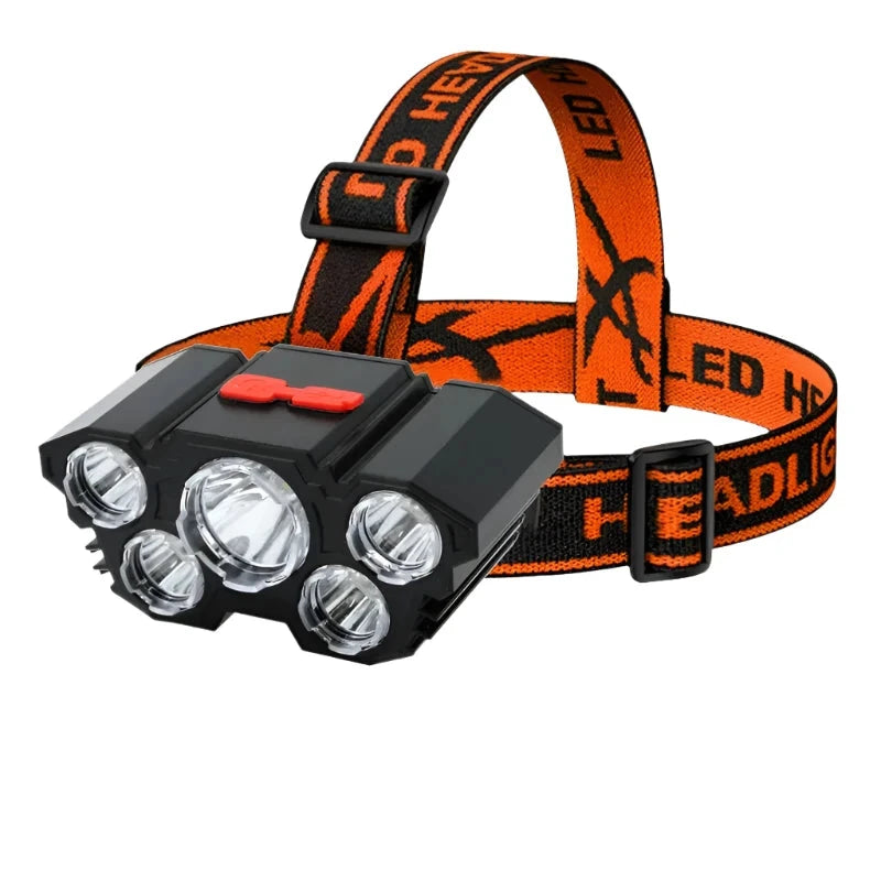 Motion-activated hiking headlamp-5 LED Flashlight Rechargeable with Built in 18650 Battery Strong Light Camping Adventure Fishing Head Light Headlamp