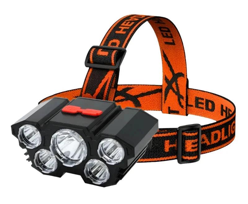 Quick-release hiking load strap-5 LED Flashlight Rechargeable with Built in 18650 Battery Strong Light Camping Adventure Fishing Head Light Headlamp