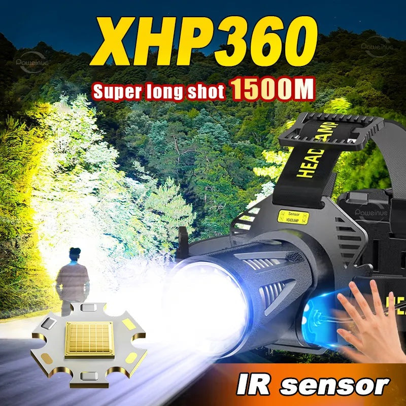 Waterproof camping adventure boots-Newest Super High Powerful XHP360 Fishing Headlamp USB Rechargeable Lights Head Lantern 18650 Headlights Sensor Head Flashlights