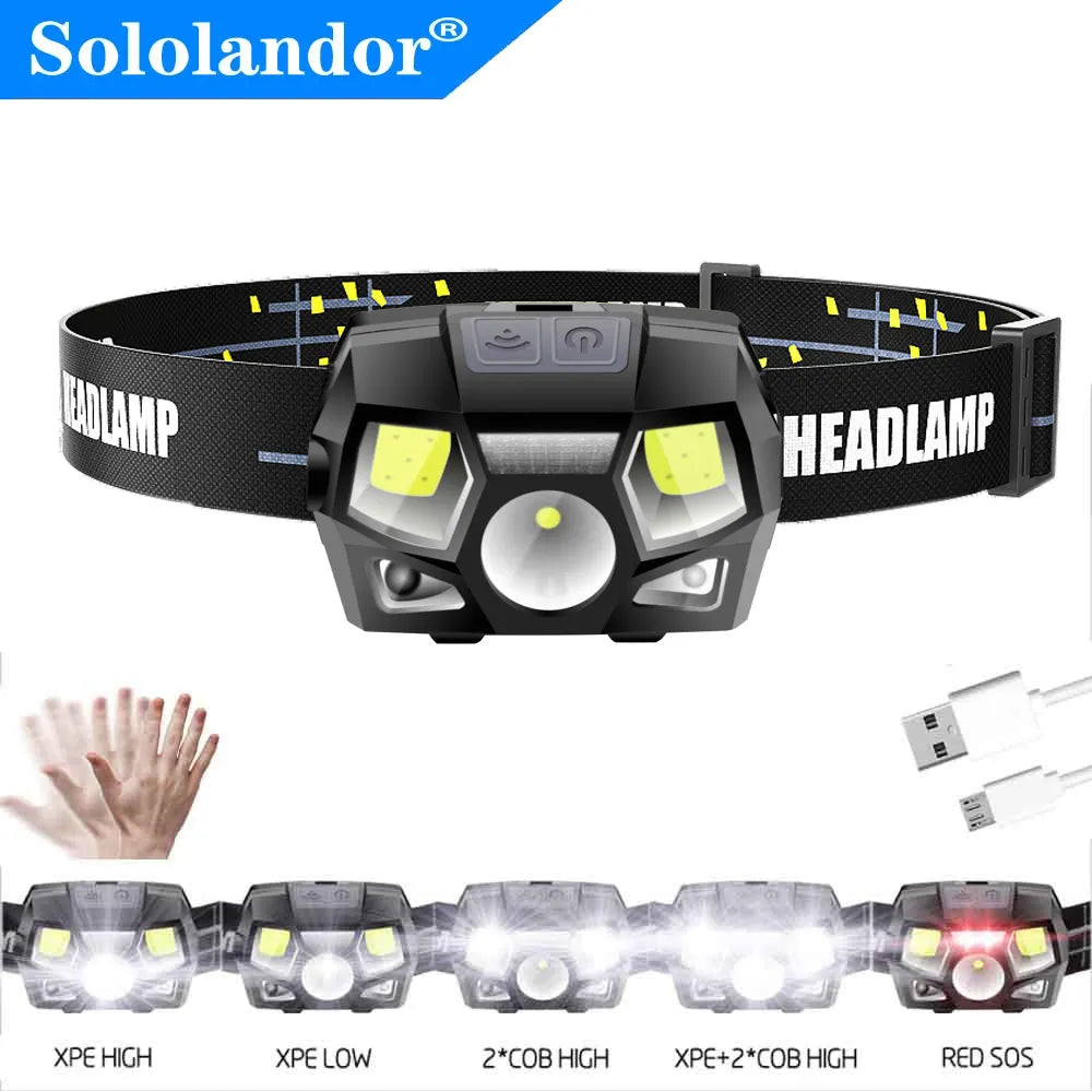 Waterproof hiking softshell jacket-SOLOLANDOR Ultra Bright LED Headlamp 800LM Motion Sensor Headlight USB Recharge head lamp Waterproof lampe frontale Flashlight