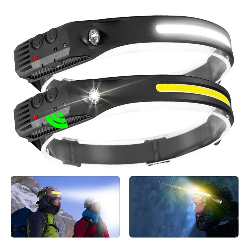 High-tension tent anchors-Hand Sweep Sensor Headlamp COB LED Flashlight USB Rechargeable 5 Lighting Modes Head Torch Camping Fishing Work Head Light