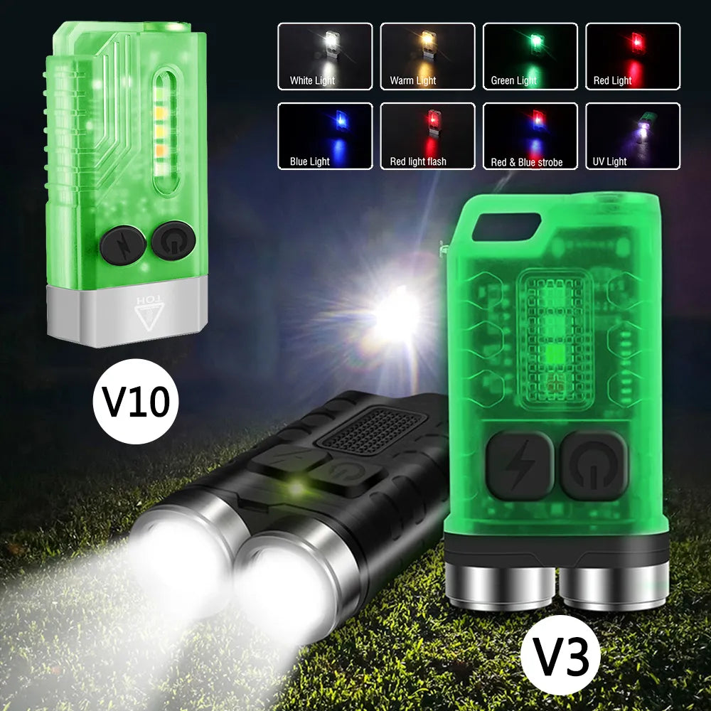 High-strength trekking water jug-V3/V10 EDC Mini  Keychain LED Fluorescence Flashlight Type-C Rechargeable Torch Work Light Magnet Buzzer 365nm UV Lantern 1000LM