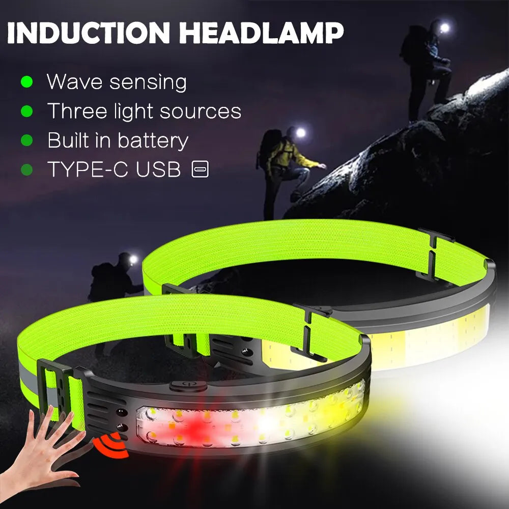 Insulated stainless hiking flask-COB Sensor Headlight Built in Battery Fishing Headlamp Rechargeable 6 Modes Head Torch Outdoor Camping Flashlight