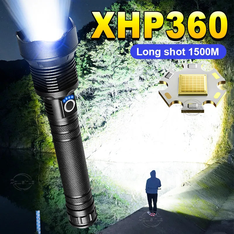 Collapsible aluminum trekking poles-Super High Power XHP 360 Ultra Powerful Rechargeable Strong  Flashlight Led Usb Charging Led Lanterna Hand Torch 18650/26650