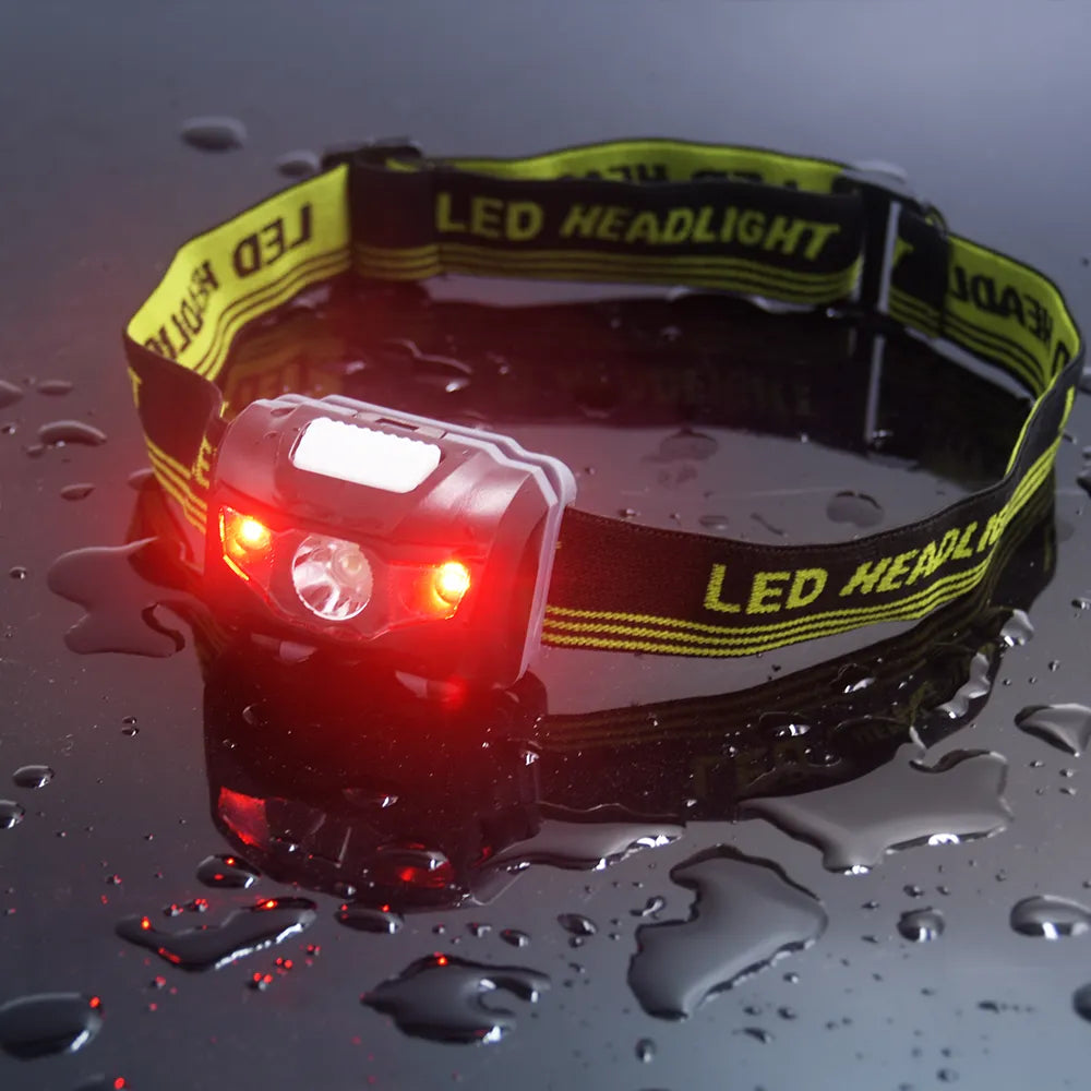 Waterproof hiking trail runners-Red White Mini Head Lamp 4 Mode Waterproof R3+2 LED Flashlight Super Bright Headlight Headlamp Torch Lanterna Use AAA Battery