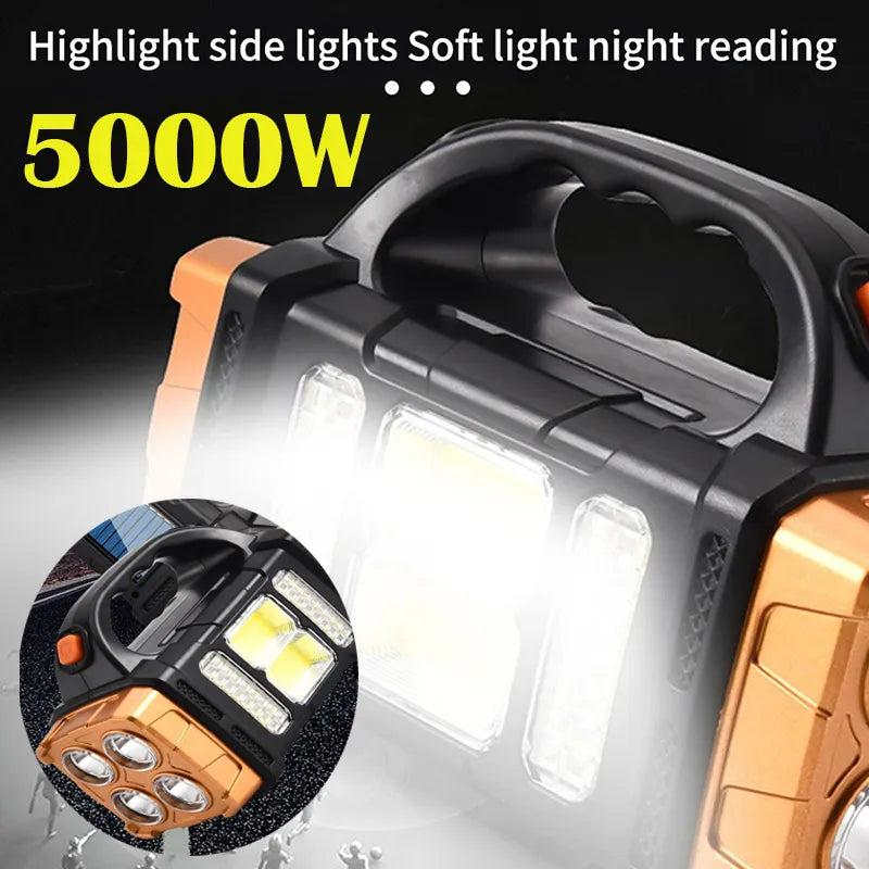 All-weather inflatable hiking pad-Portable Powerful Solar LED Flashlight With COB Work Lights USB Rechargeable Handheld 4 Lighting Modes Outdoor Solar Torch Light