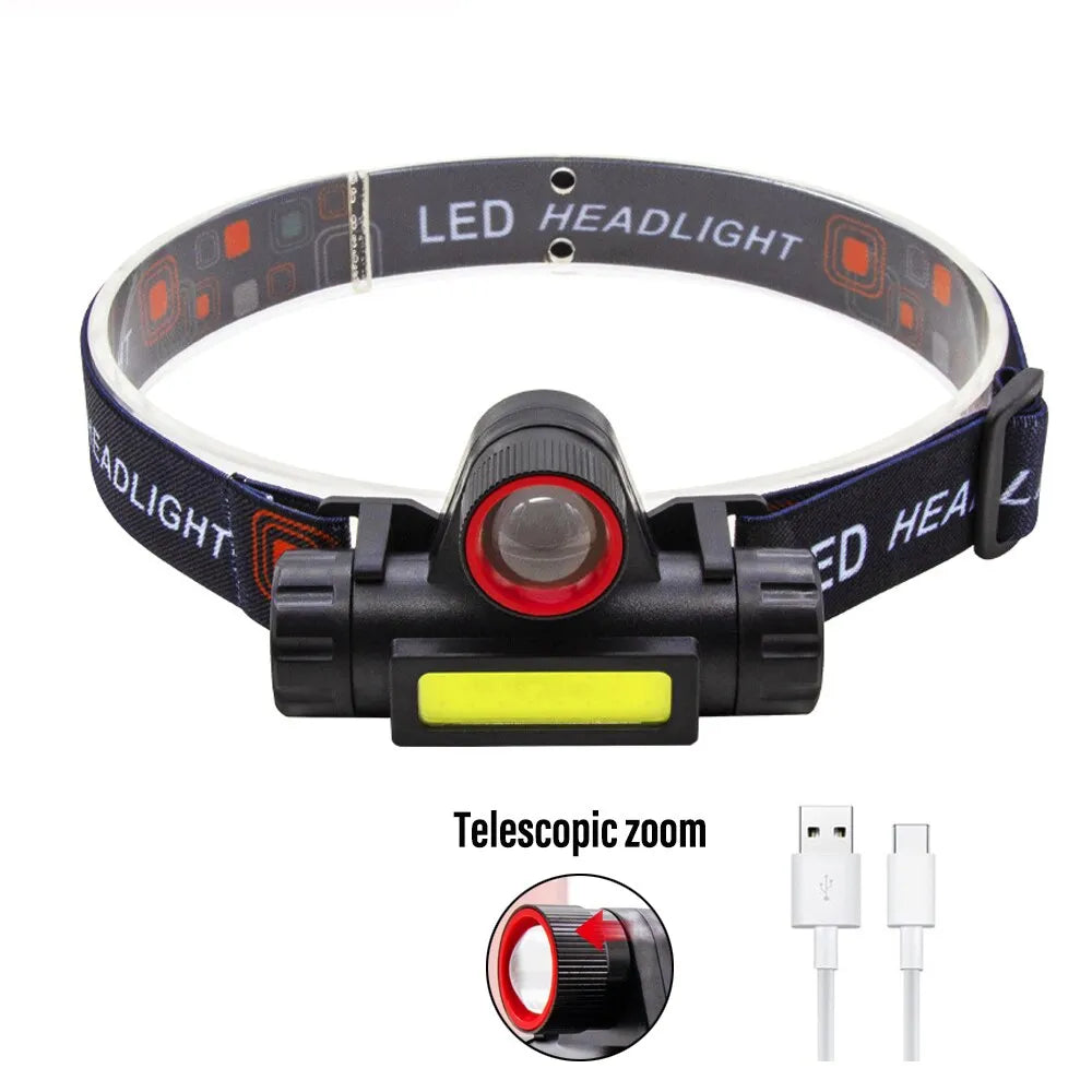 Sun-blocking hiking visor cap-Rechargeable Fishing LED Headlamp Camping Headlight XPE COB Work Light 2 Lighting Modes With Tail Magnet Detachable