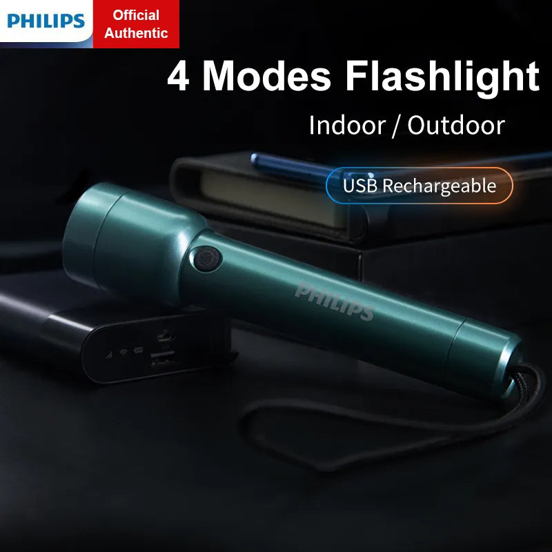 Cushioned slip-on camp shoes-Philips SFL1236G 400 Lumens Portable Flashlight with Type C Cable Rechargeable 18650 Battery LED Flashlights for Self Defense