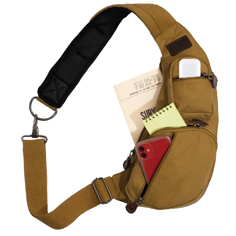 Quick-tighten heavy hiking strap-Coyote Brown - Crossbody Large Canvas Sling Backpack Bag