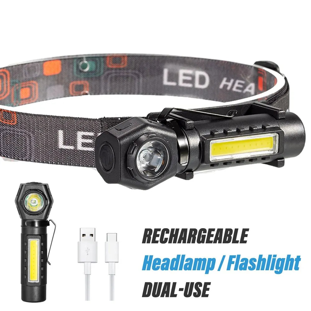 Waterproof roll-top dry sack-Super Bright LED Headlamp Rechargeable Flashlight with XPE COB Beads and Tail Magnet Dual Purpose Work Light Waterproof