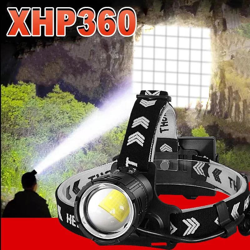 Solar-powered hiking cooktop-Super XHP360 Led Headlamp USB Rechargeable Head Flashlight Powerful High Power Headlight Camping Fishing Waterproof Head Lamp