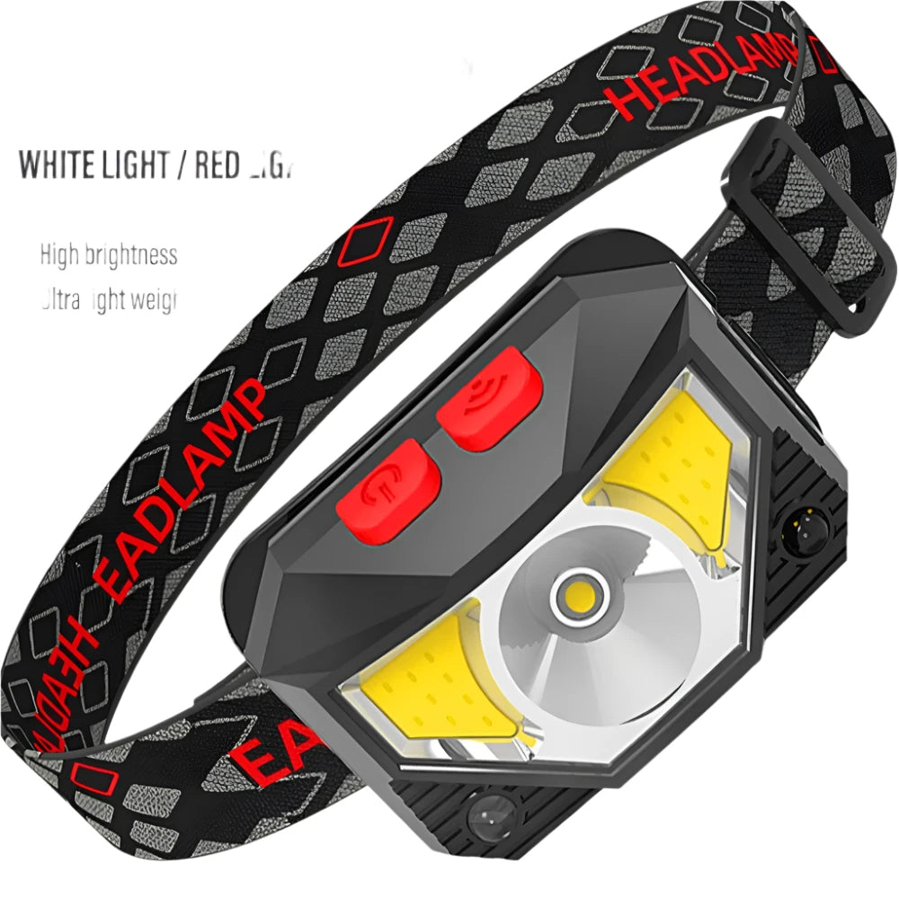 Sun-blocking hiking forehead band-Rechargeable LED Headlamp Sensor Headlight With COB and LED Beads 8 Lighting Modes White and Red Light Fishing Light