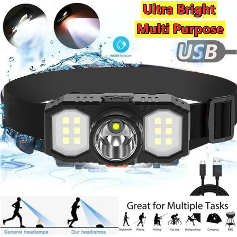 Multi-layer camping mattress-New LED Headlight COB Mini Portable USB Rechargeable Waterproof Fishing Work Light Outdoor Long Shot Head Mounted Torch