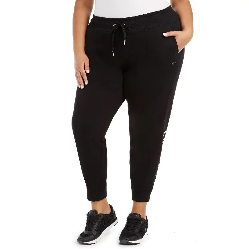 Durable plastic hiking map holder-Calvin Klein Performance Women's Plus Size Active Fleece Jogger Pants Black Size 3X