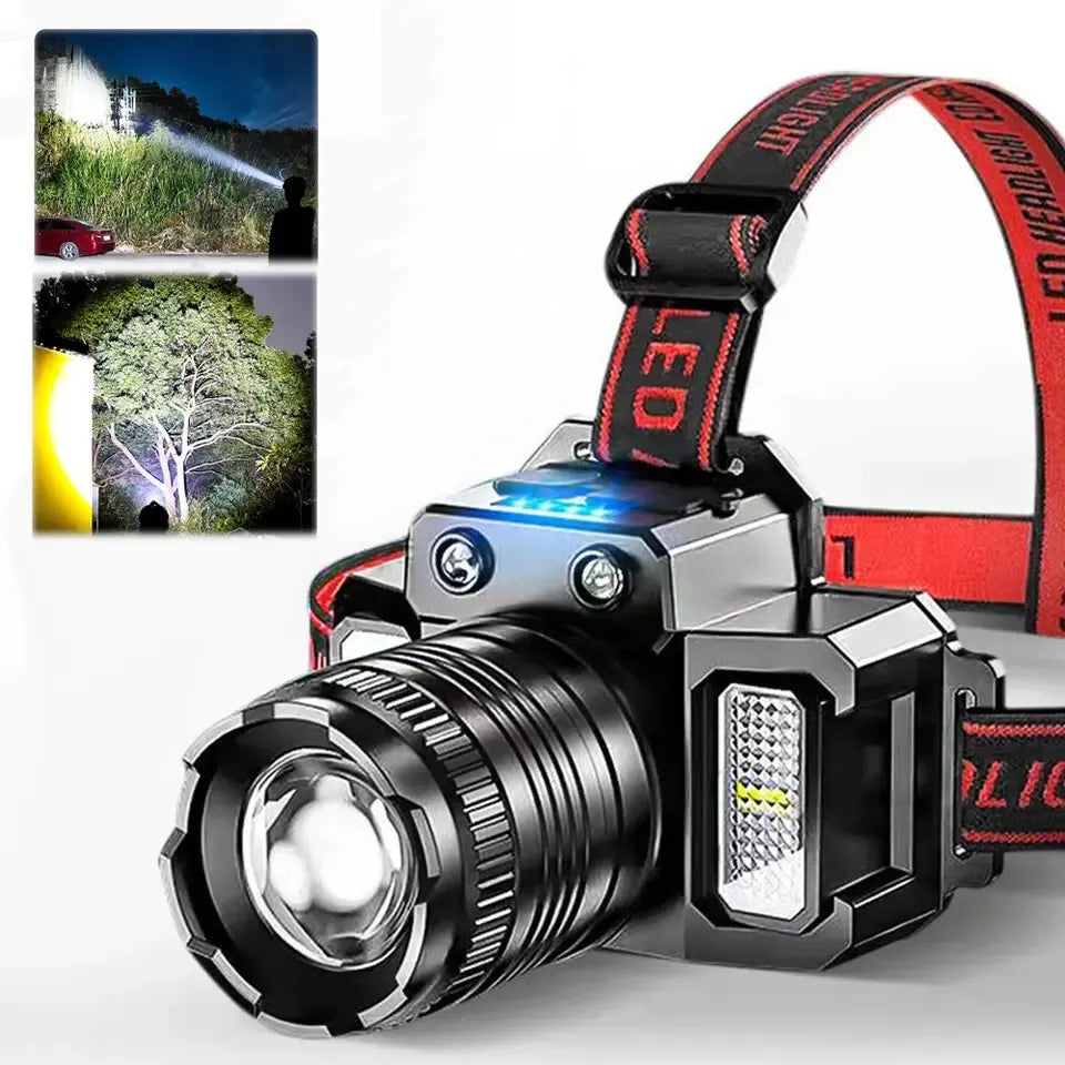 Adjustable load-bearing trekking strap-Super Powerful Headlamp IR Sensor Long Shot LED Headlight High Power Head Flashlight Fishing Lantern 800M Rechargeable Head Lamp