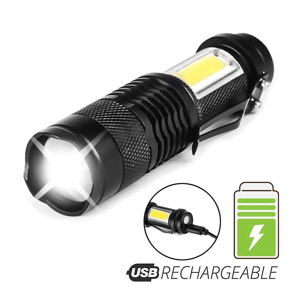 Gravity-powered camping shower-2000LM MINI Flashlights Built in Battery USB Charging LED Flash Light COB Zoomable Waterproof Tactical Torch Lamp Bulbs Lantern